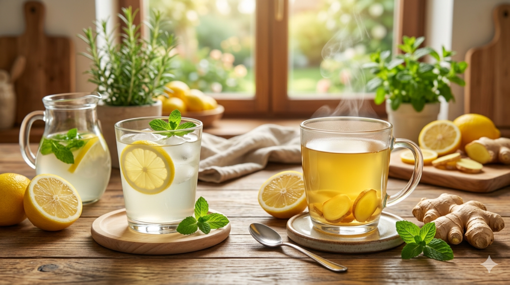 natural remedies for gut health ginger tea lemon water
